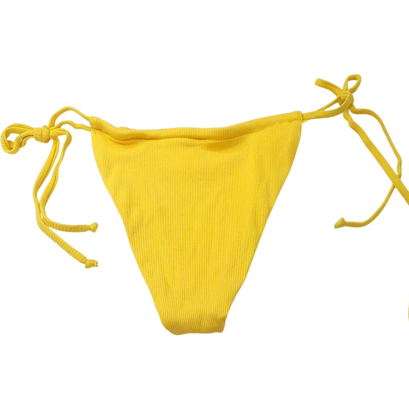 Peddney Yellow Ribbed Side Tie Bikini Bottoms Women’s Medium (US 4-6)