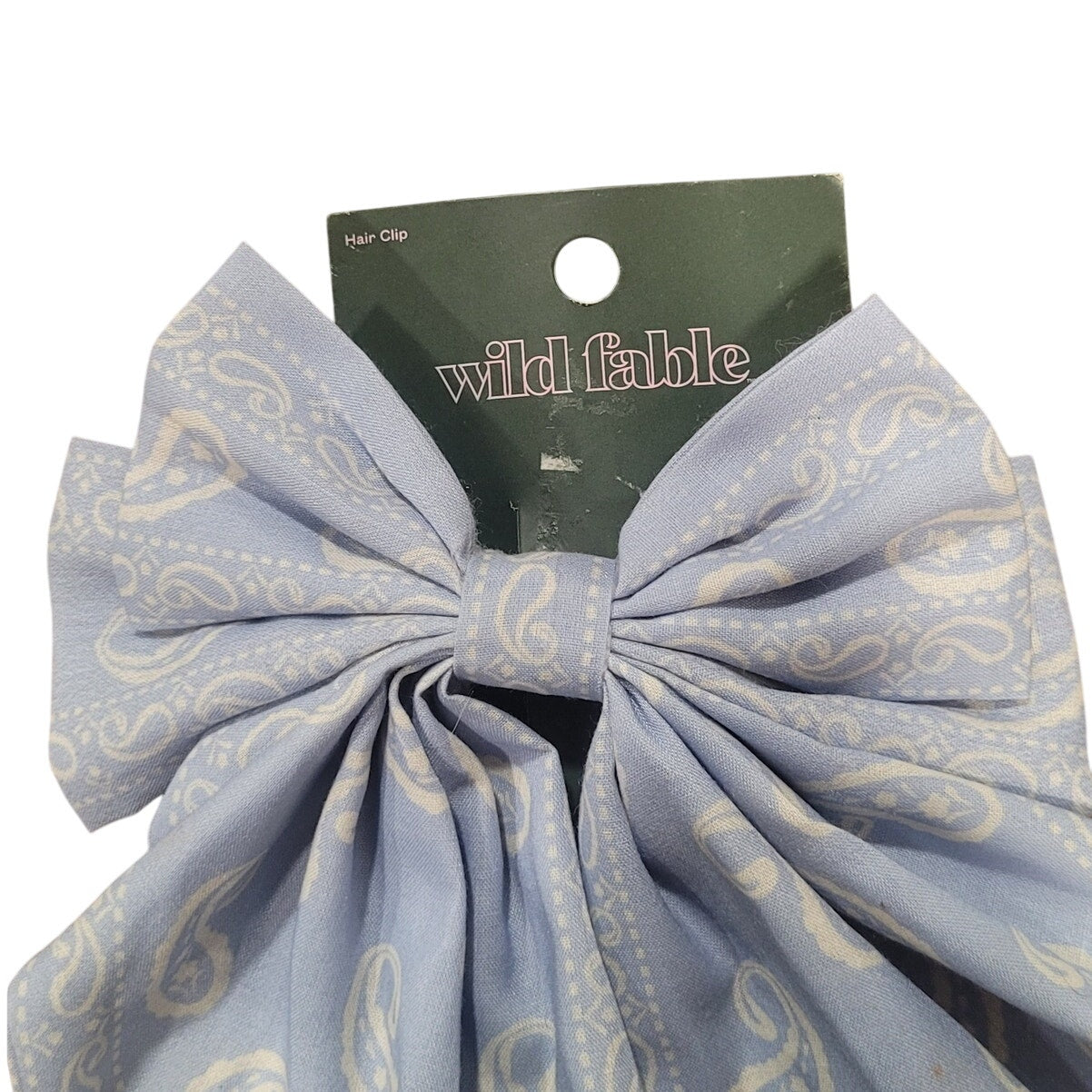 Fabric Barrette Hair Bow – Wild Fable Blue/White Polyester Clip
