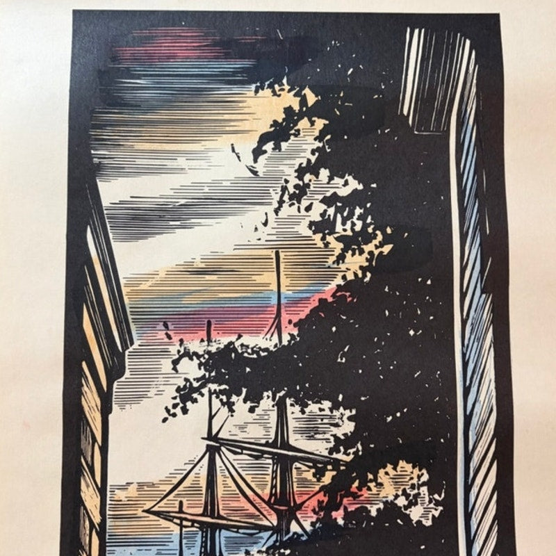 VTG James Arnold Mystic Seaport Woodblock Prints- Joseph Conrad & Chas. W Morgan