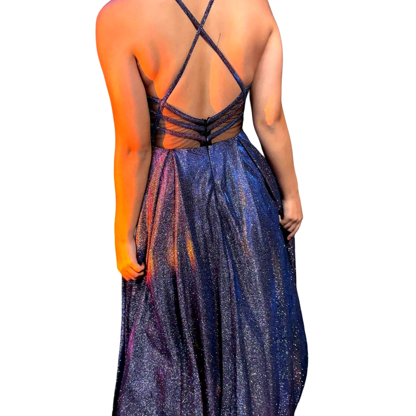 Maxi A-Line w/ Pockets Formal Evening Ball Gown Side Slit Glitter Party Dress, 4