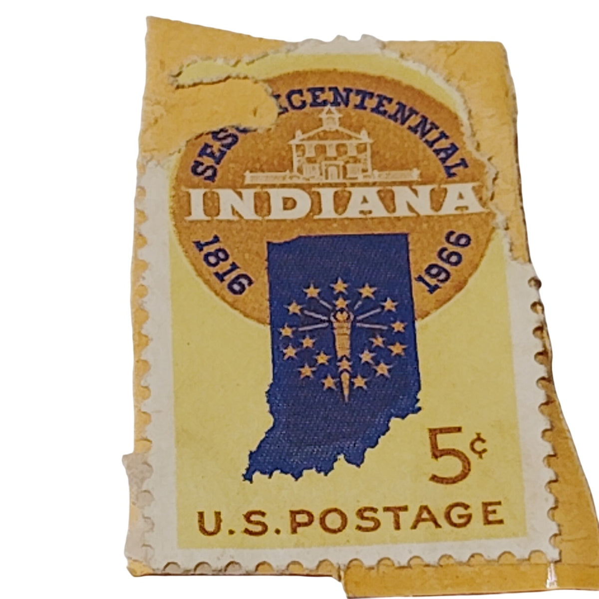 1966 Indiana Sesquicentennial 5 Cent Stamp USPS - Vintage Commemorative Scott