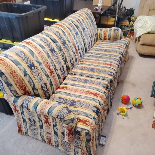 LOCAL PICKUP ONLY - Striped Tapestry Roll‐Arm Sofa — 62", EUC, Traditional Style