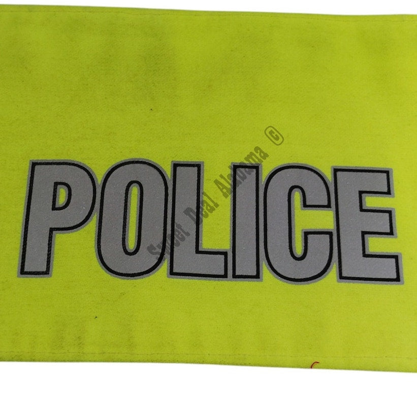 Hi-Vis Yellow Neon Reflective Police Patch Panel w/ Hook & Loop, 7-5/8"W x 5"H