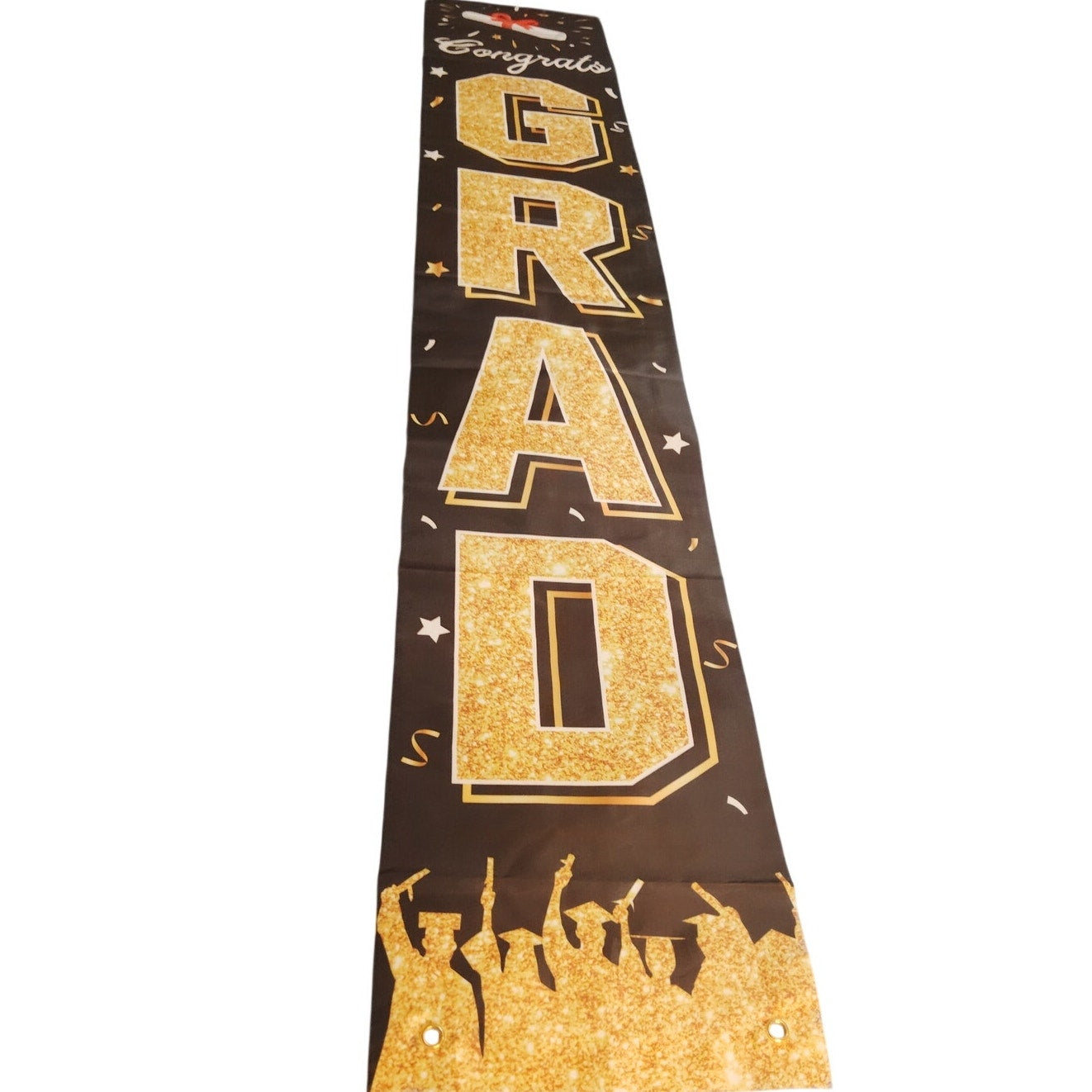 Congrats Grad Vertical Banner Gold Hanging Porch Or Wall Signage 72 in ×12 in