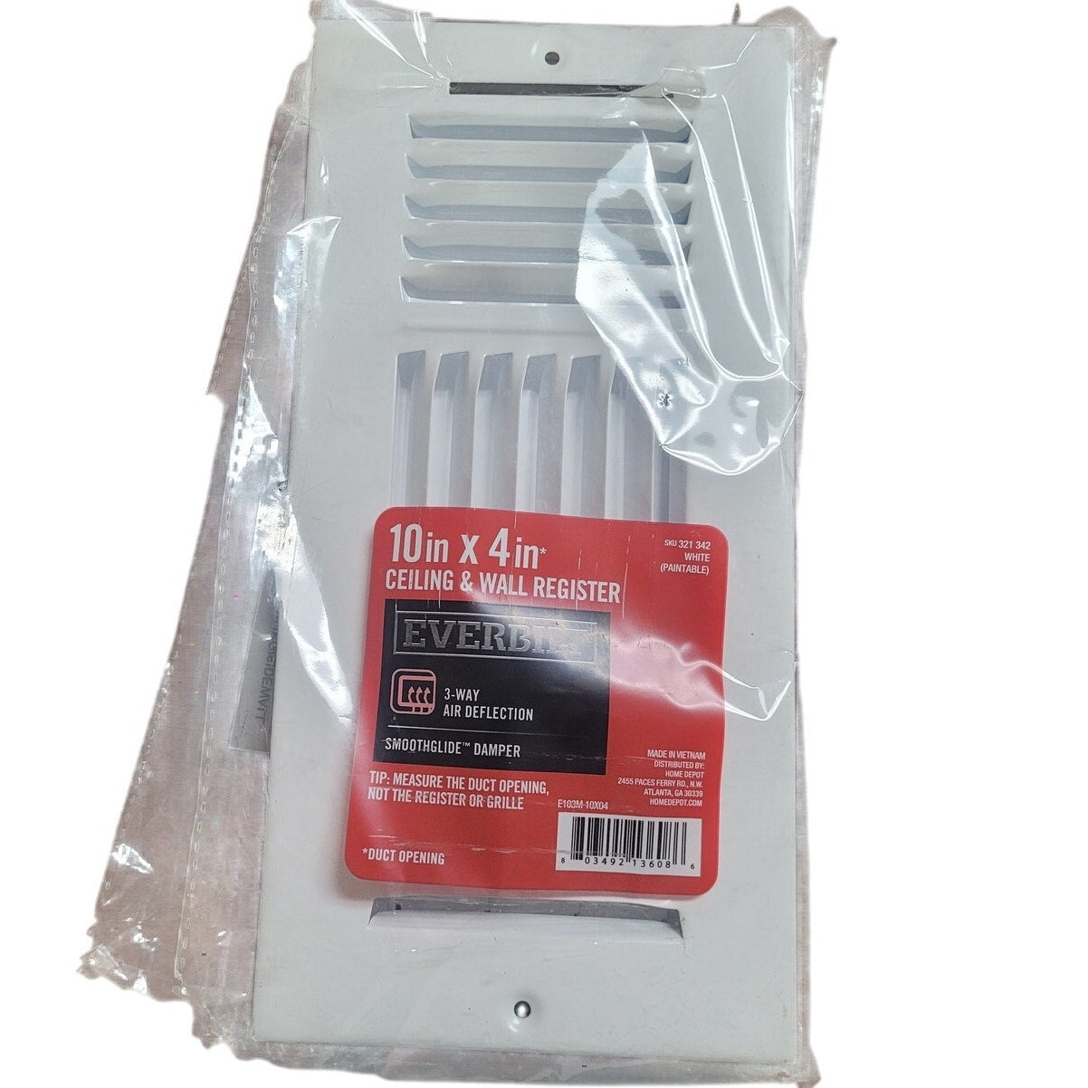 10" x 4" 3-Way Wall/Ceiling Register, White  (OD 11.75"L x 5.75"H)