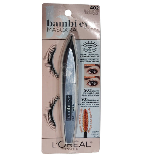 L'Oréal Paris Bambi Eye Washable Mascara – 402 Black Brown, Volumizing, 0.28 oz