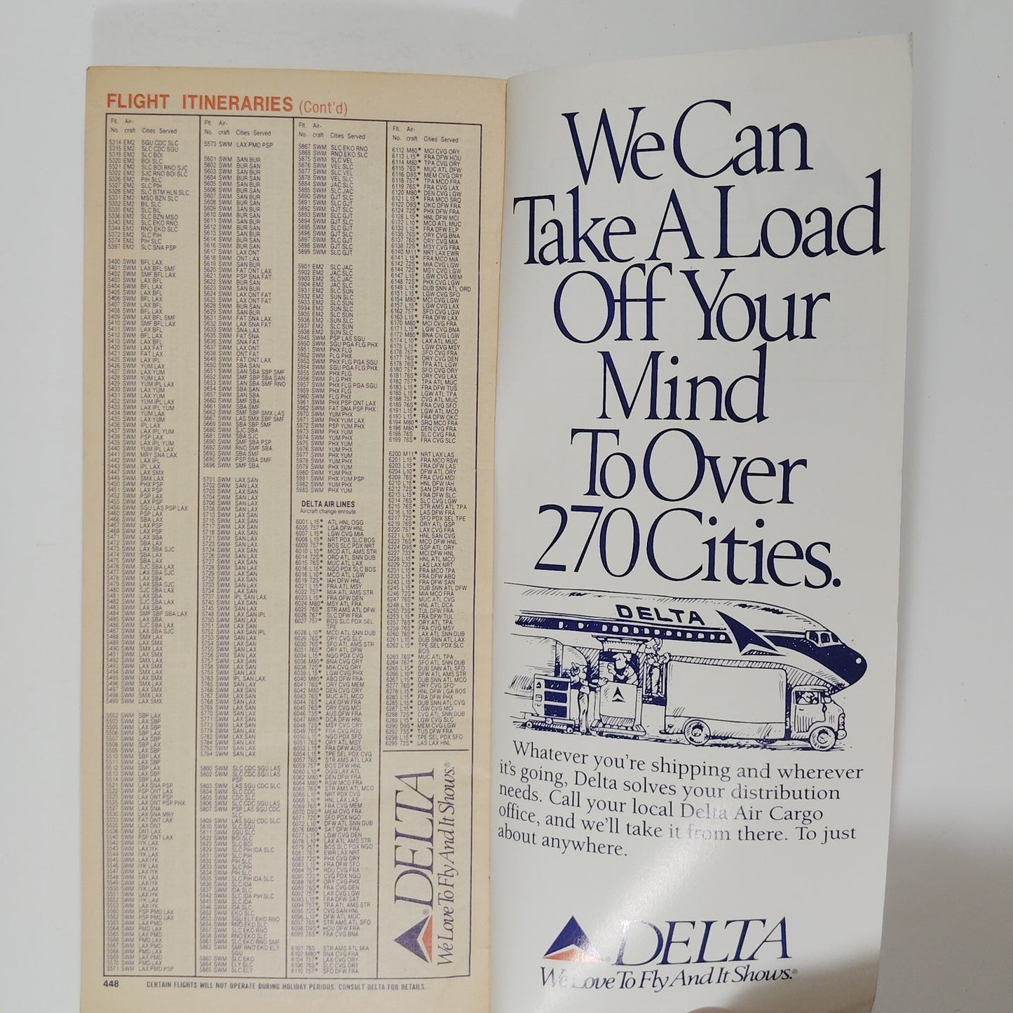 Delta Air Lines Timetable – Mar 2, 1991 – Japan Service Launch Cover – 448 Pages