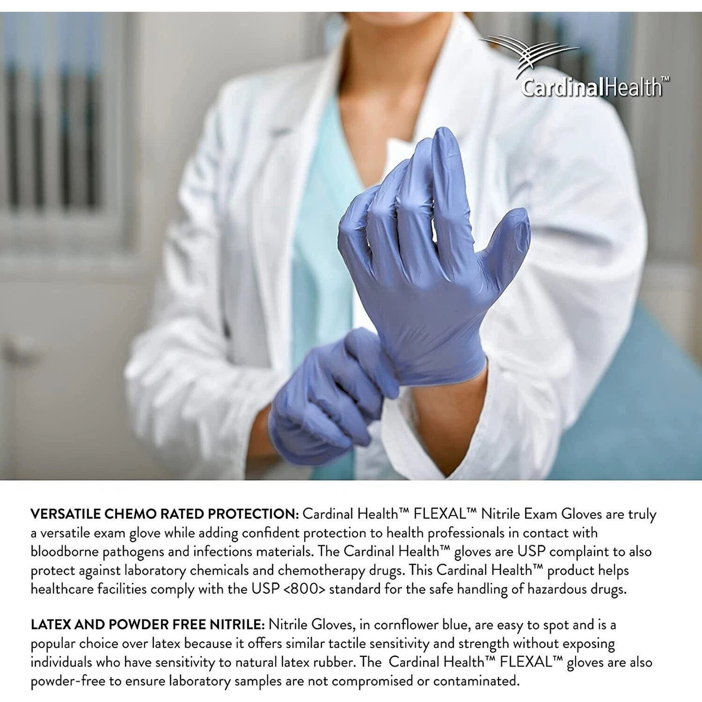 Disposable Nitrile Gloves, L, Non‑Sterile, Powder‑Free, Latex‑Free, 1 Box of 200