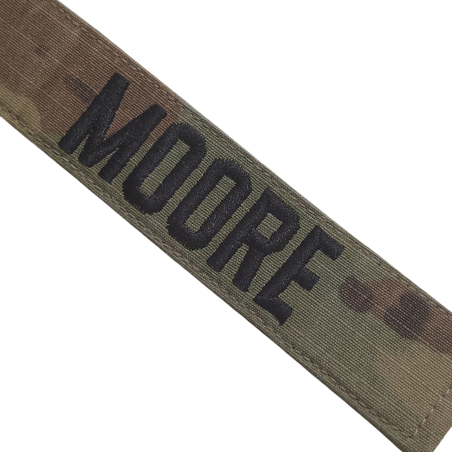 Name Tape “MOORE” – OCP Scorpion W2 – Hook Back – 5" × 1" – Novelty Patch