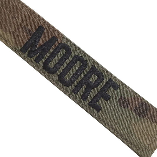 Name Tape “MOORE” – OCP Scorpion W2 – Hook Back – 5" × 1" – Novelty Patch