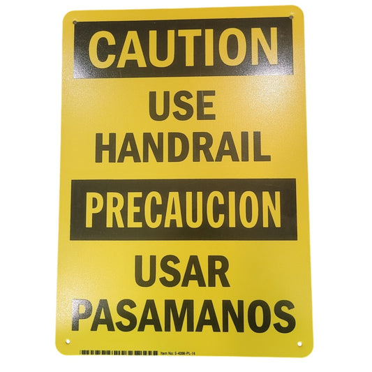 SmartSign S-4398-PL-14 – “Use Handrail” Safety Sign – 10" x 14" Bilingual Plastic – OSHA Caution