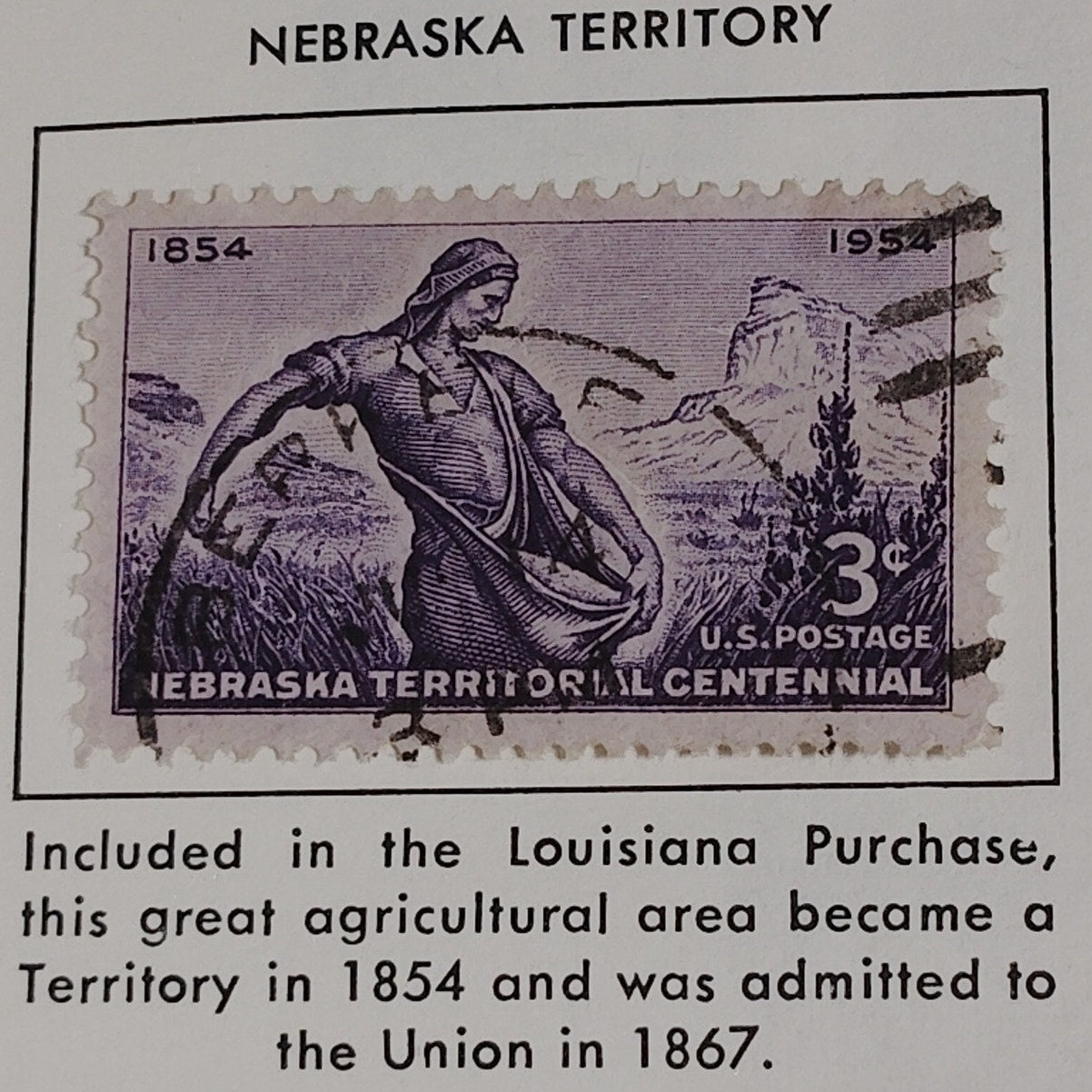 1954 3¢ Nebraska Territorial Centennial Stamp – Scott #1060 – Pioneer & Oxen