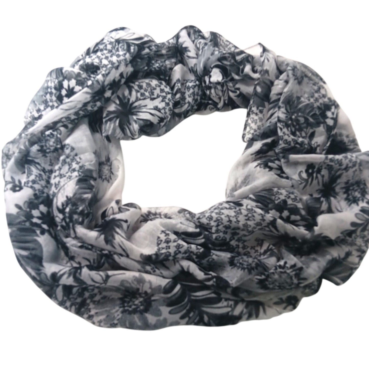 Lucky Leaf Infinity Scarf Lightweight 100% Viscose Black & White Floral