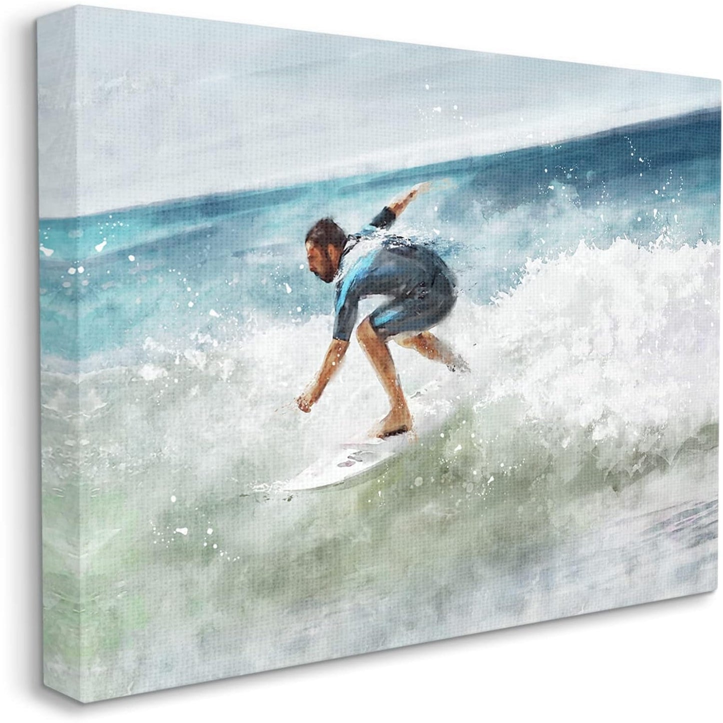 Surfer Riding Wave Stretched Canvas over Wood Wall Art, 20x16, Designer Ziwei Li