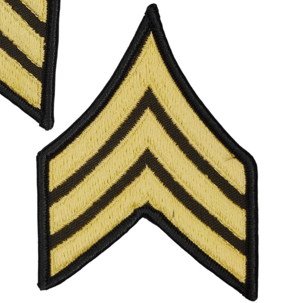 Vintage US Army Sergeant E‑5 ASU Rank Patches 4" × 3" Gold on Black Sew‑On