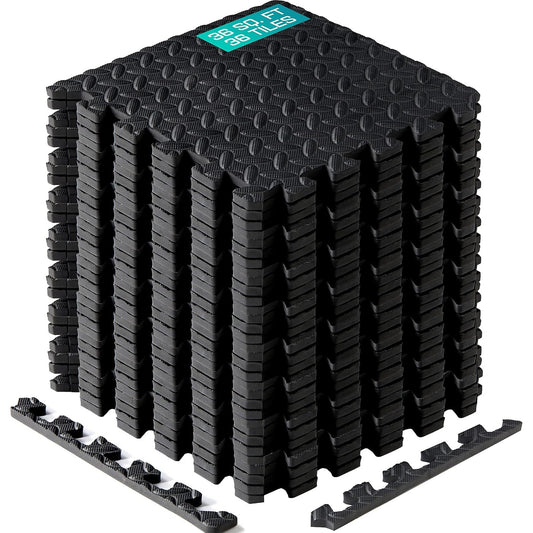 36 SQ. FT Puzzle/Interlocking Exercise Mat Tiles, 7/16, Shock Absorbing EVA Foam