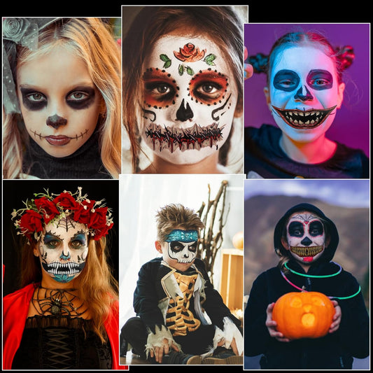 Halloween Realistic Big Mouth Tattoos, 12 Sheets, Waterproof, Punk Style