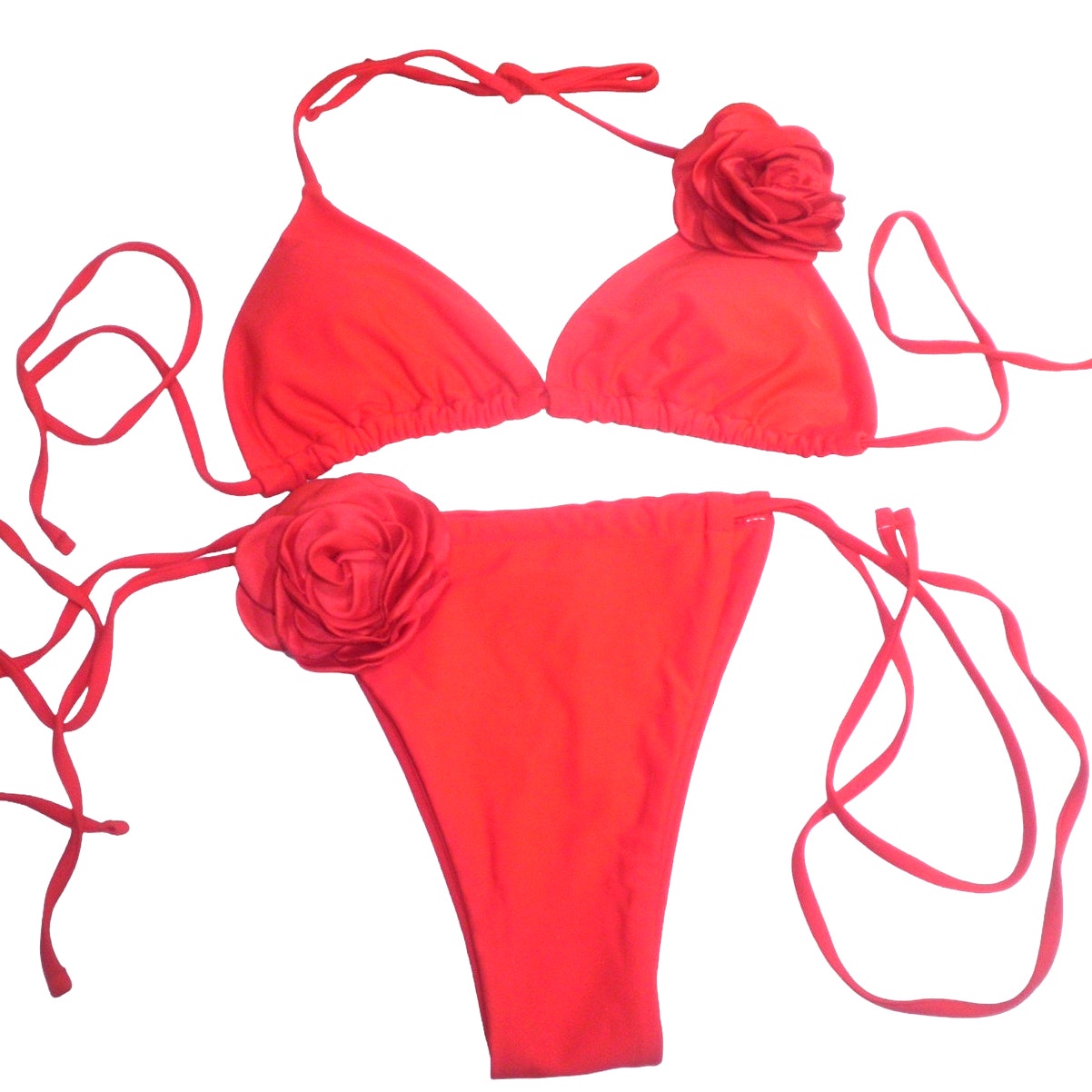 Lilosy Sexy Decorated Cheeky String Triangle Bikini 2 Piece, Medium, Red