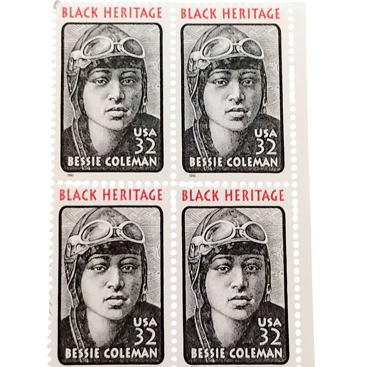 Block of 4 – 1995 USA 32¢ Bessie Coleman MNH Scott 2956 Black Heritage