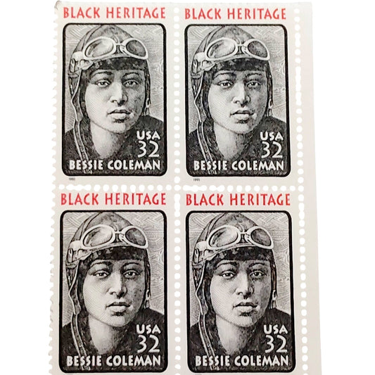 Block of 4 – 1995 USA 32¢ Bessie Coleman MNH Scott 2956 Black Heritage