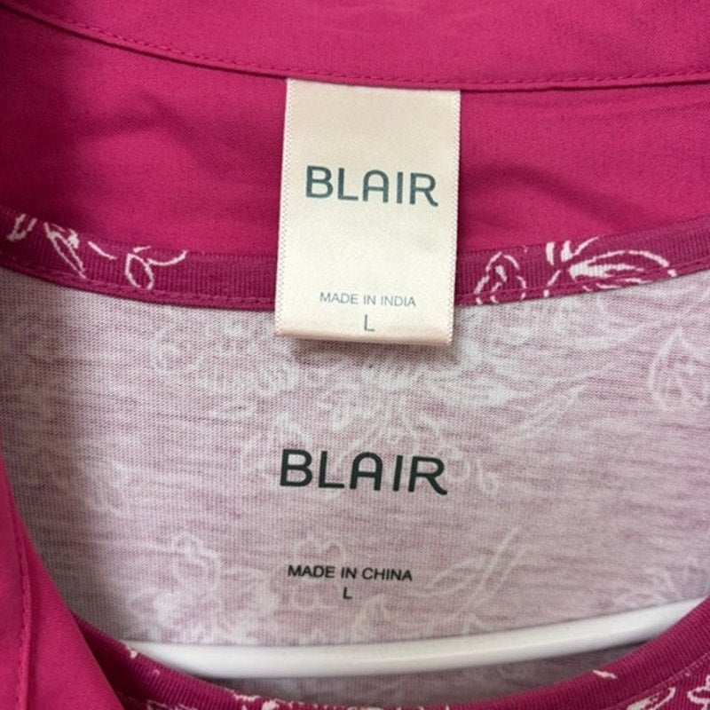 Blair Women's Pink Floral 3/4 Sleeve Top & Button-Up Shirt 2-Piece Set Large