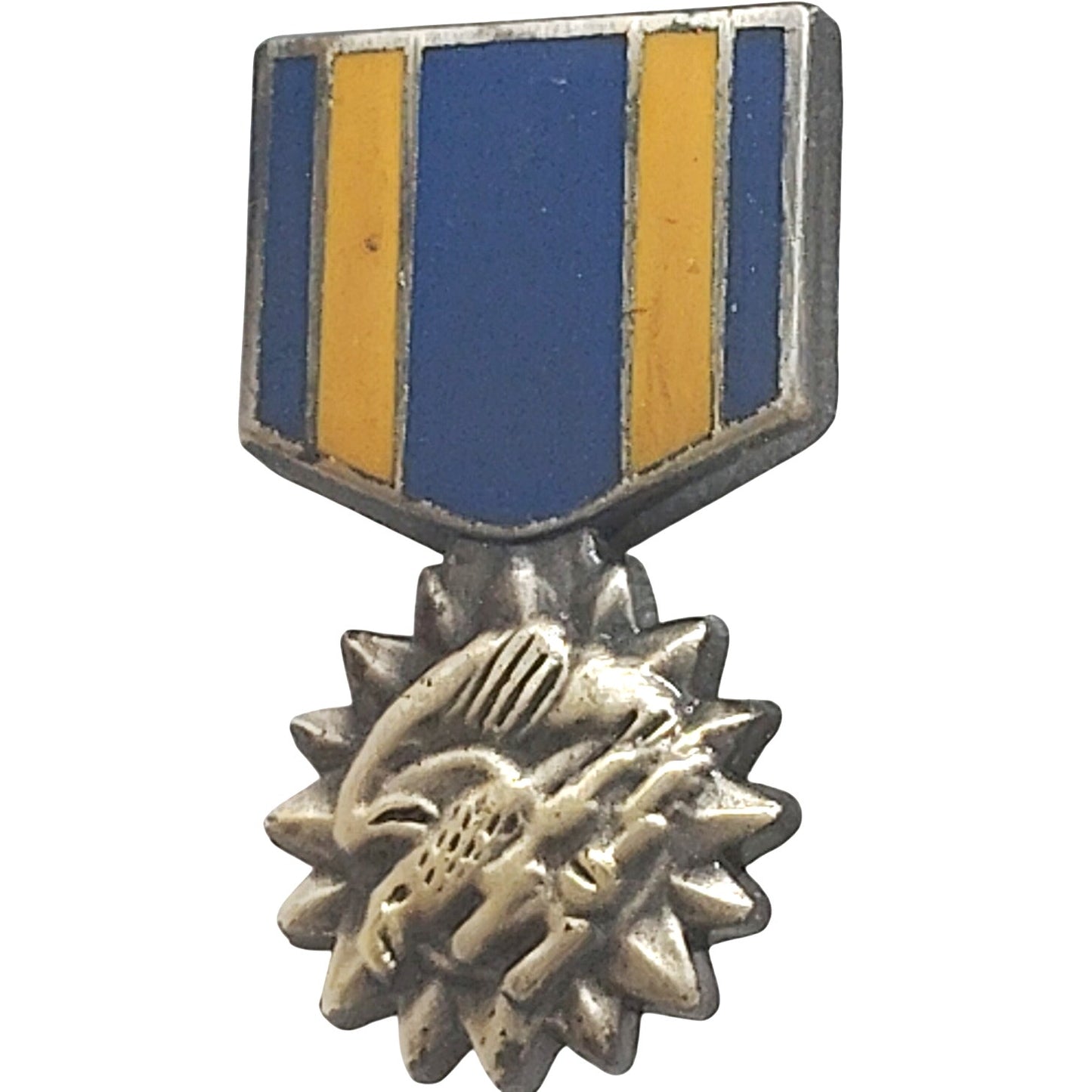 Air Medal Miniature Ribbon‑Medal Pin – 5/8" × 1‑1/8" – Gold Trim Hat, Lapel Pin