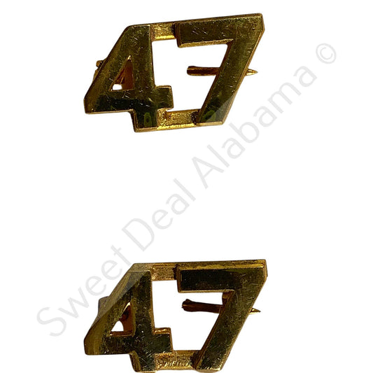 c.1940s Numeric "47", Brass Military C-Clasp Hat / Collar Pins Set 3/8"H