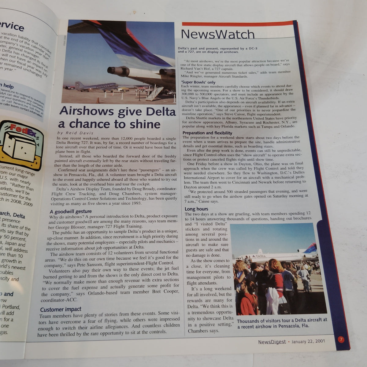 Delta News Digest - January 2001 Aviation Magazine - Red/White Pre-Owned