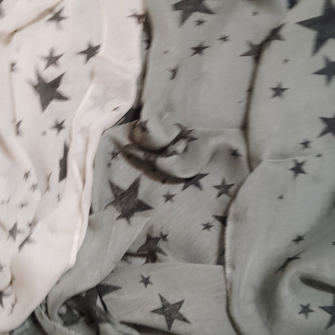 Lucky Leaf Infinity Scarf 2‑Tone Stars Lightweight Semi‑Sheer ODG/Tan 34" × 37"