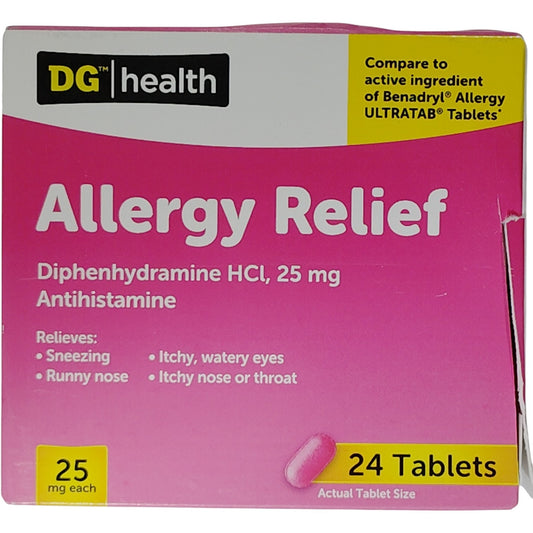 DG Health Allergy Relief – Diphenhydramine 25mg – 100 Ct – Exp. 03/2027