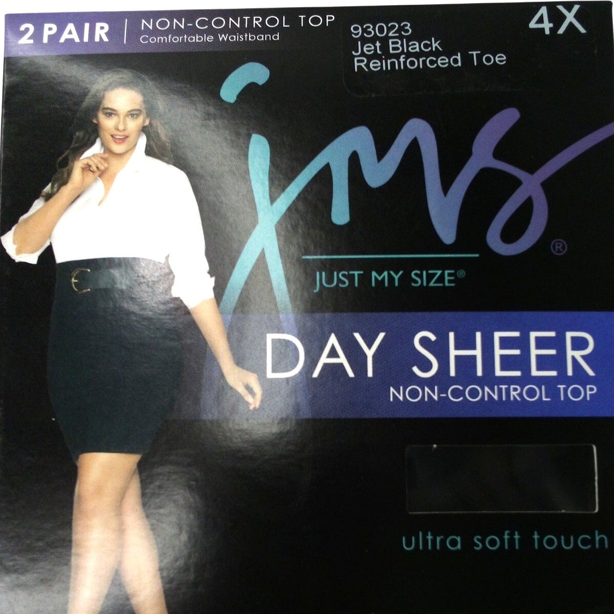 Just My Size JMS Day Sheer Non-Control Top Pantyhose Jet Black 4X 2 Pair