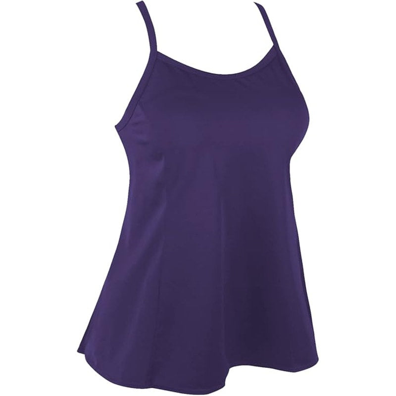 JINXUEER Flowy Crossback Tankini Top Modest Swimwear, Purple, Size 14, Top Only