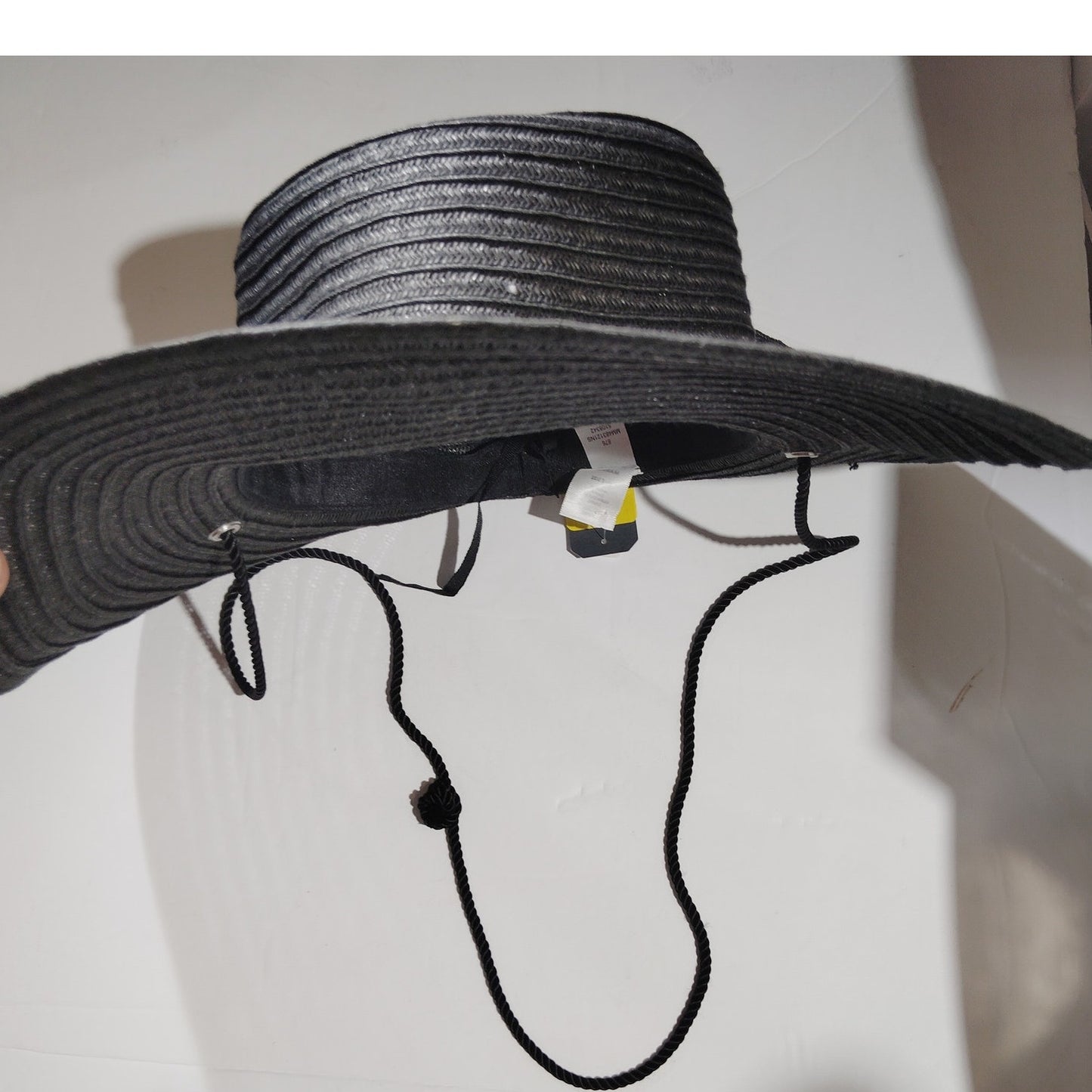 Melrose & Market Boater Hat – Black Wide‑Brim Sun Hat w/ Chin Strap