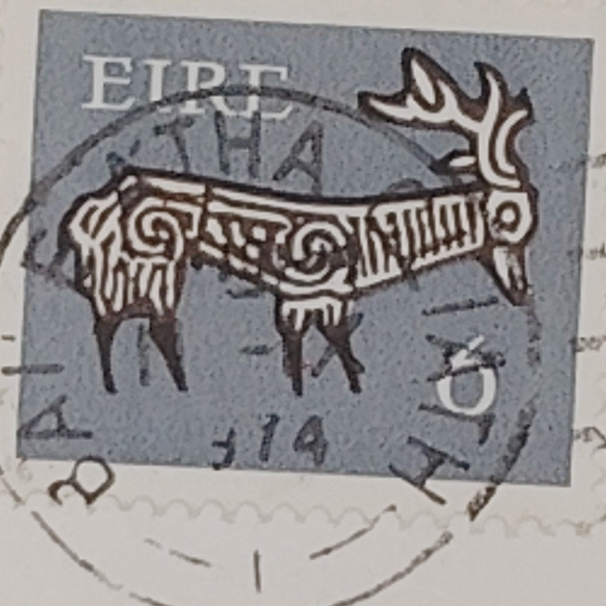 1968 Irish Celtic Stag, Used Single, Early Irish Art Series, 1974 Postmark