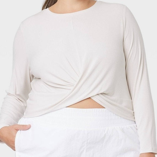 All in Motion Women’s Twist Front Long Sleeve Top Light Beige 1X