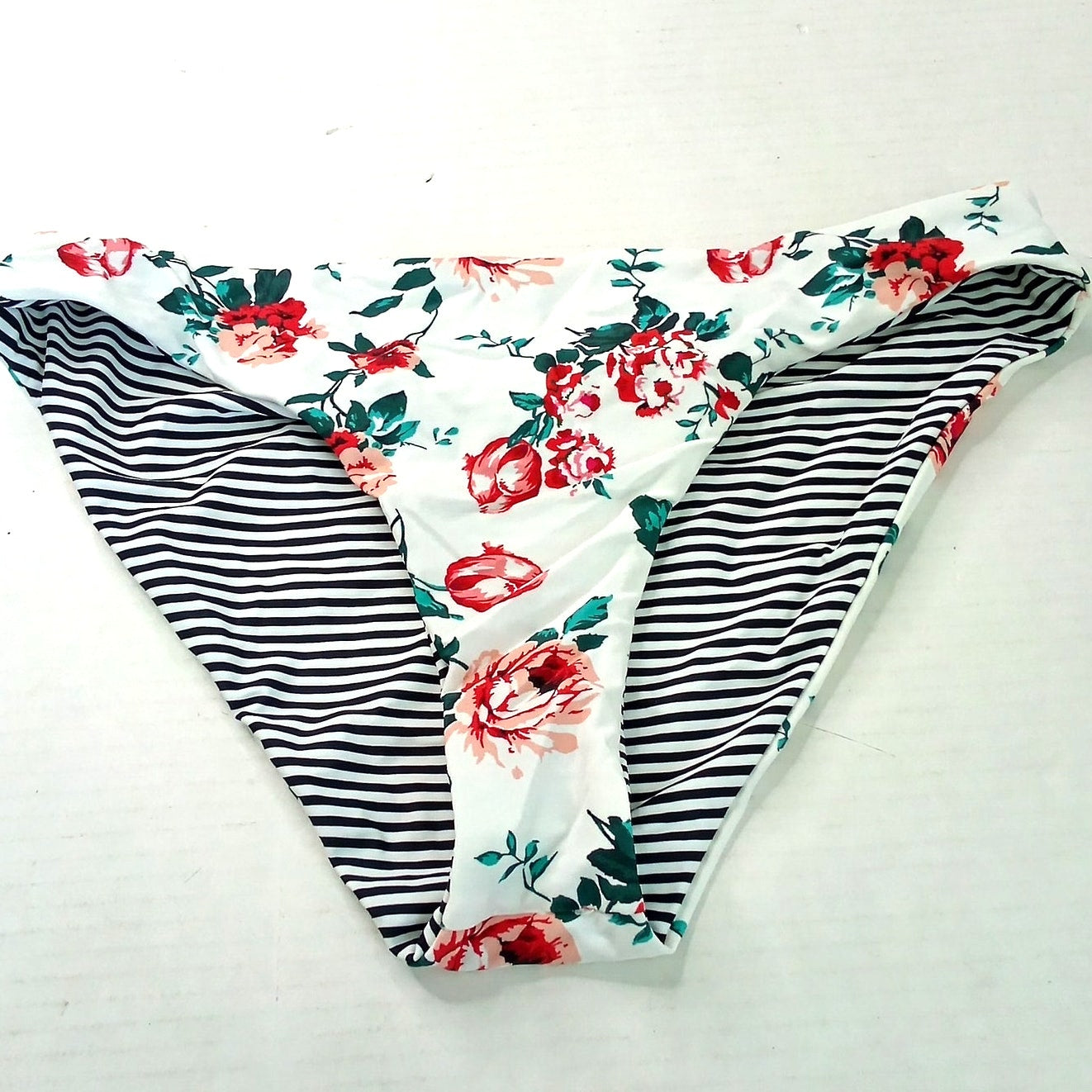 Cupshe Floral Striped Reversible Bikini Bottoms Women’s Swim Low Mid Rise Medium