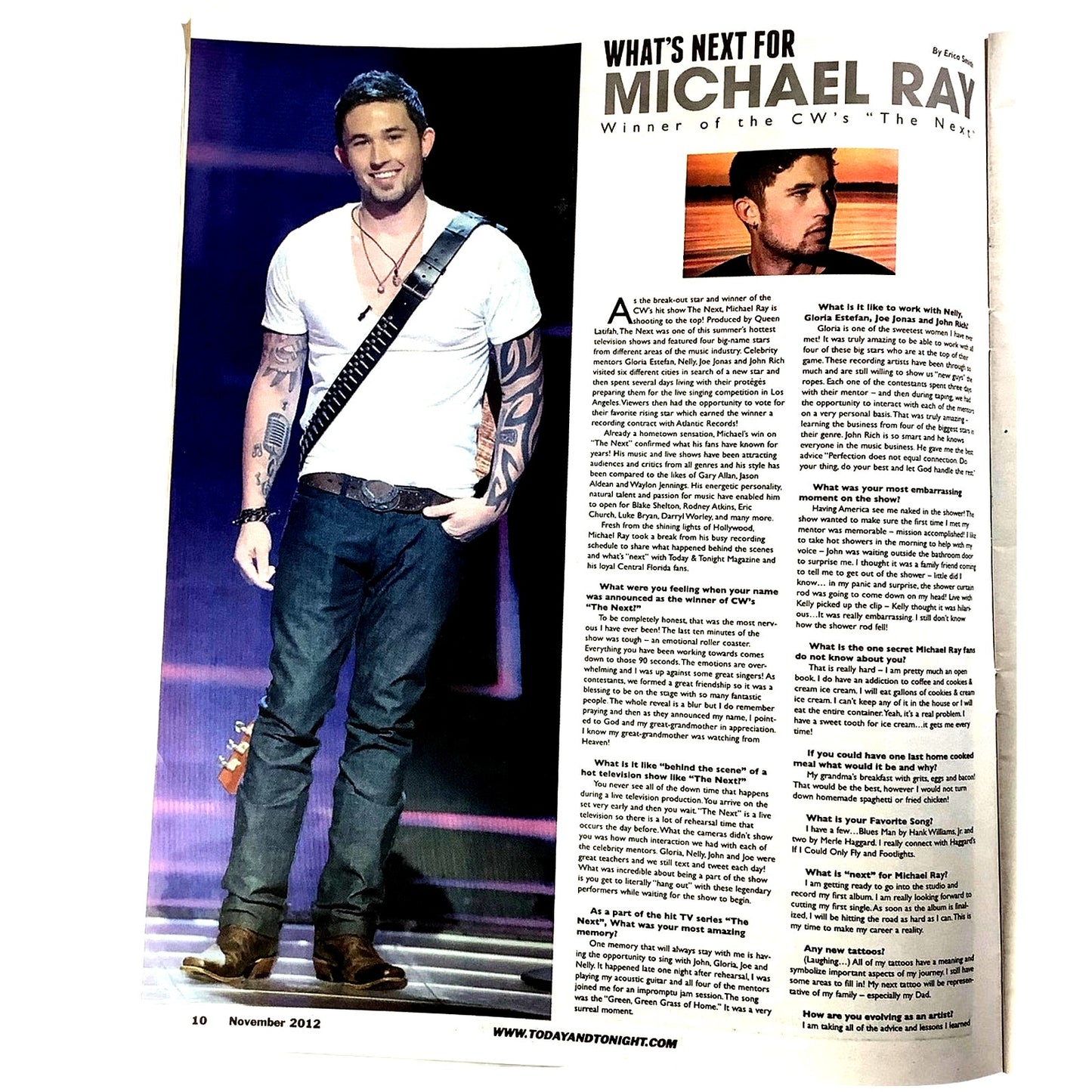 Today & Tonight Autographed Magazine by Michael Ray, Nov 2012