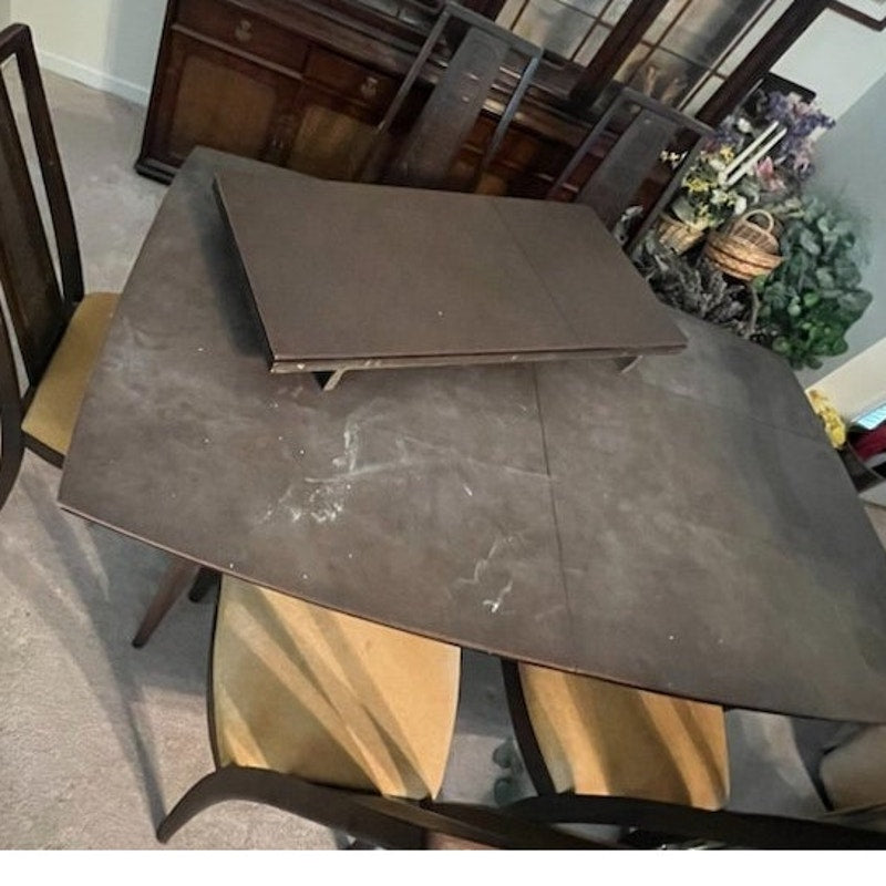 LOCAL PICKUP ONLY- 1960's Dark Wood Dining Set - Table, 6 Chairs & China Cabinet