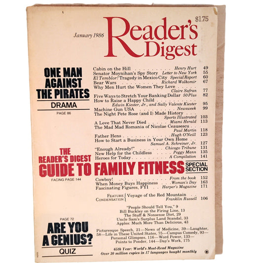 Reader's Digest January 1986 Magazine - Margaret Thatcher Family Fitness