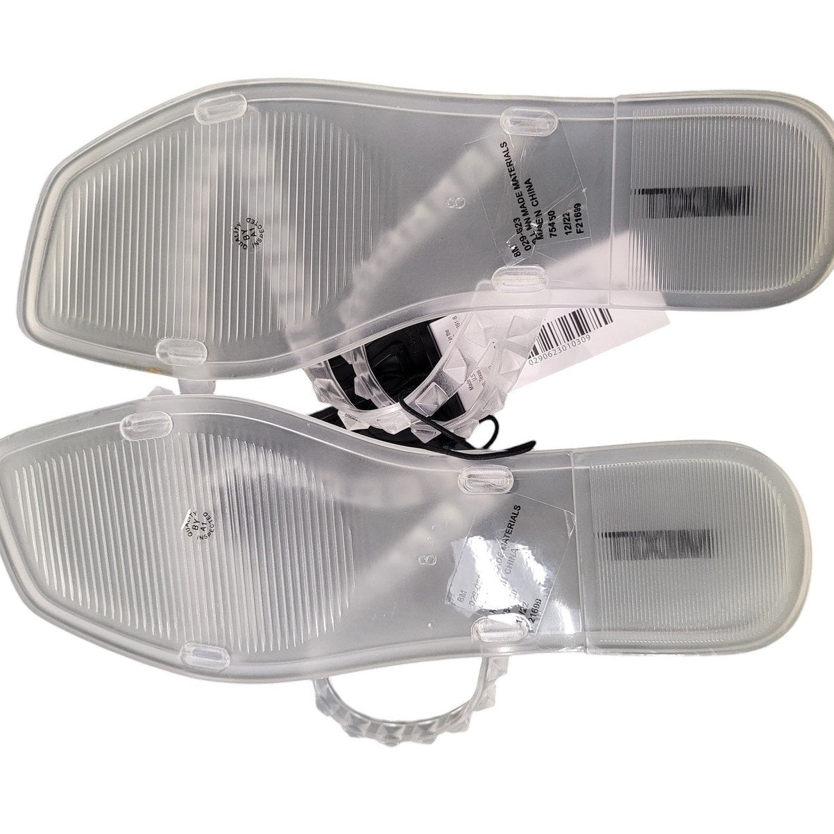 MIXIT Size 8 Women's Slip-On Large Frosted Clear Strappy Studded Sandals, 8