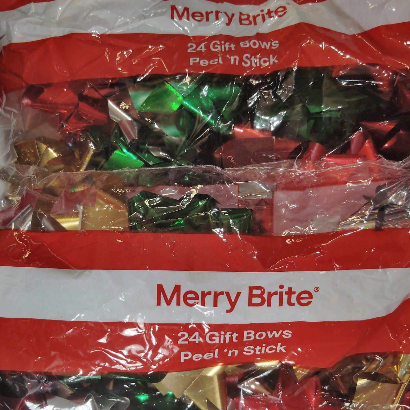 Merry Brite 48ct Peel n Stick Holiday Gift Bows Assorted Colors, Made in USA