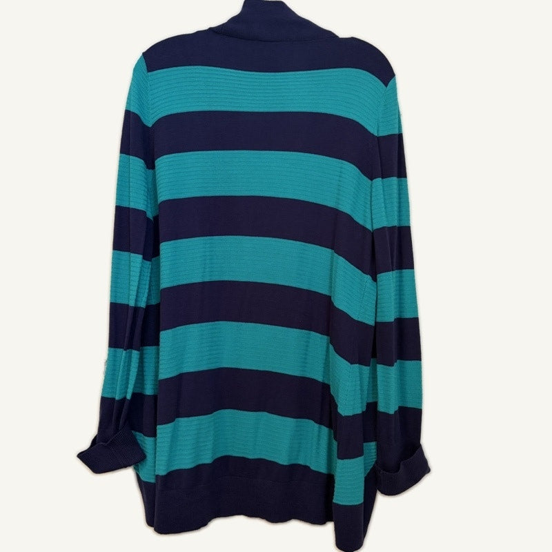 Blair Navy Long Sleeve Top & Faded Glory Striped Open Cardigan 2PC Set