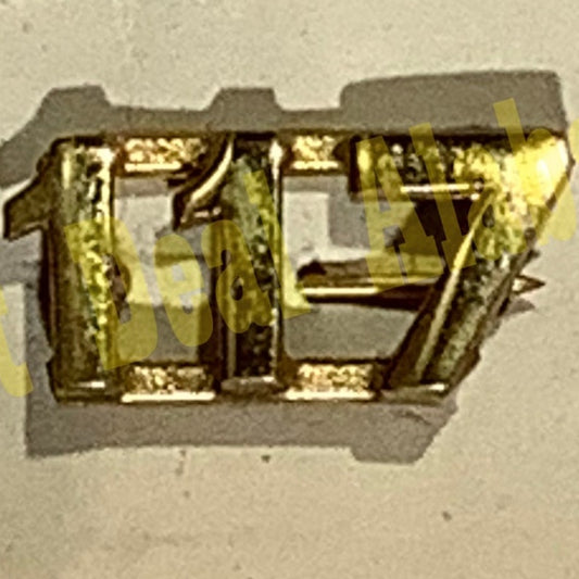 Early 1900s Brass C-Clasp Number "117" Collar Device 3/8"H Hat / Lapel Pin