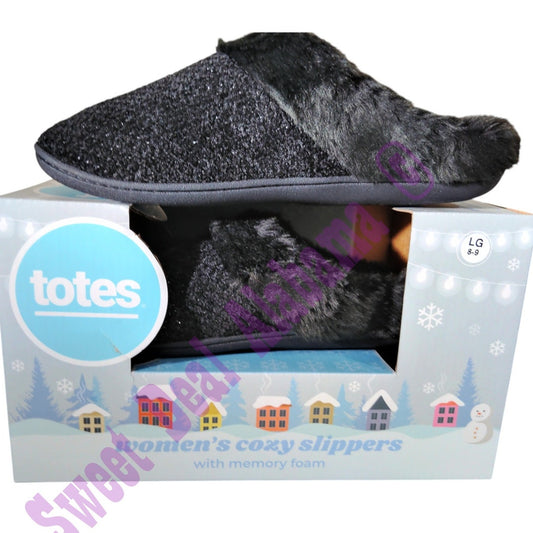 Totes Women's Cozy Slippers, Memory Foam Slippers, Size L (8-9) , Black #34104