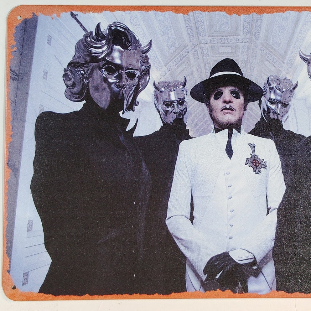 Ghost Band Tin Sign Poster – 8x12 Vintage Metal Wall Art – Papa Emeritus & Nameless Ghouls