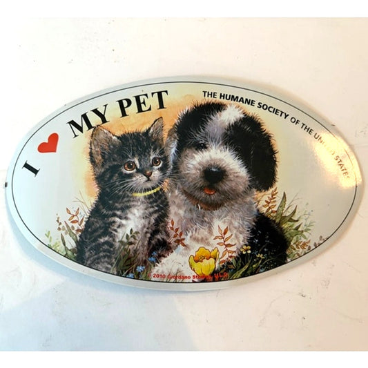 I Love My Pet Fridge Magnet Humane Society Kitten Puppy Oval 2010 6.625x3.625