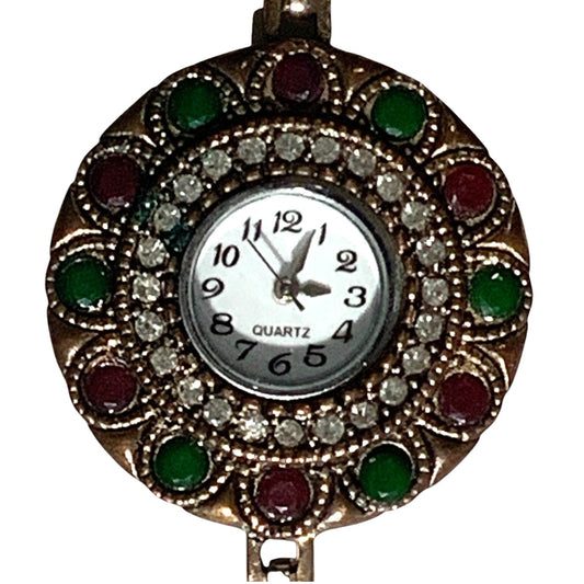 Vintage Flower Quartz Watch Round Women's Bracelet,  Non-Operable