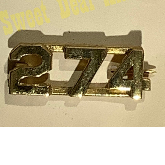 Early/Mid 1900s Brass C-Clasp Number "274" Collar Device 3/8"H Hat / Lapel Pin
