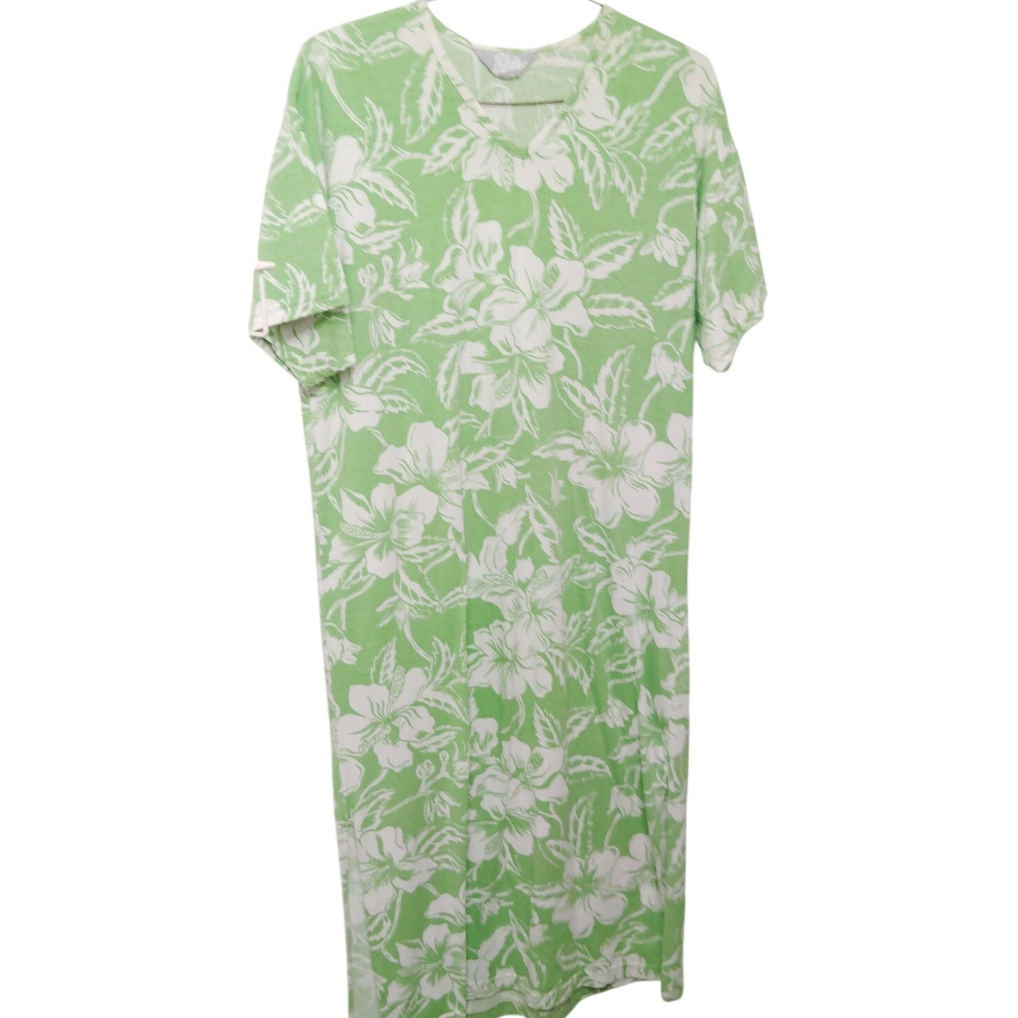 Vintage Blair Green & White Poinsettia Floral Short Sleeve Nightgown L