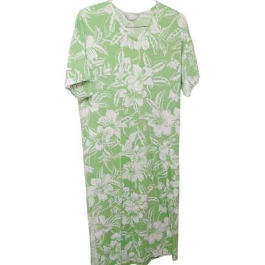 Vintage Blair Green & White Poinsettia Floral Short Sleeve Nightgown L